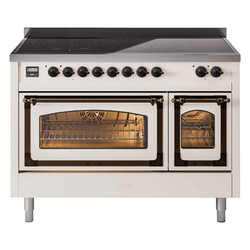Nostalgie II Noblesse 48″ Induction Range (Triple Glass Door, Antique White, Burnished)