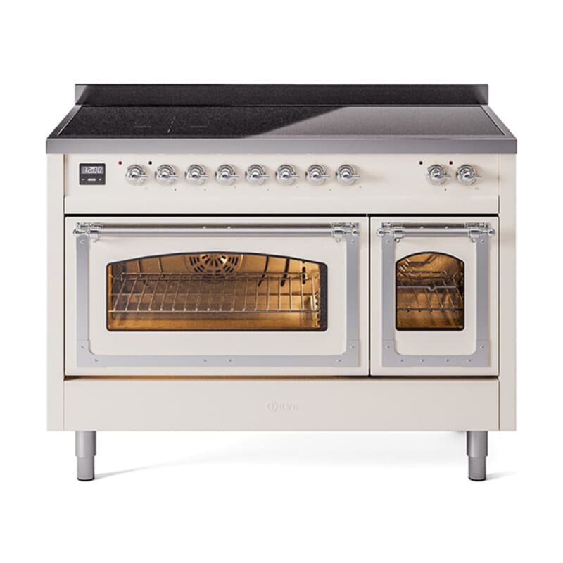 Nostalgie II Noblesse 48″ Induction Range (Triple Glass Door, Antique White, Chrome)