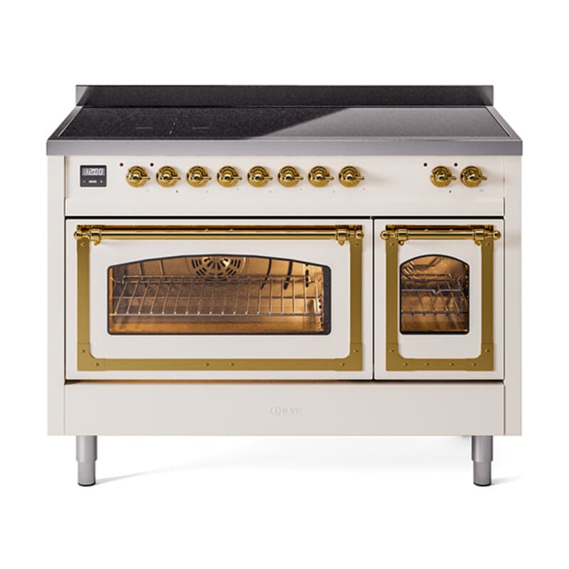 Nostalgie II Noblesse 48″ Induction Range (Triple Glass Door, Antique White, Brass)