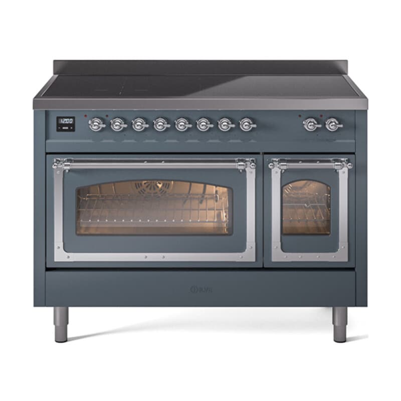 Nostalgie II Noblesse 48″ Induction Range (Triple Glass Door, Blue Grey, Chrome)