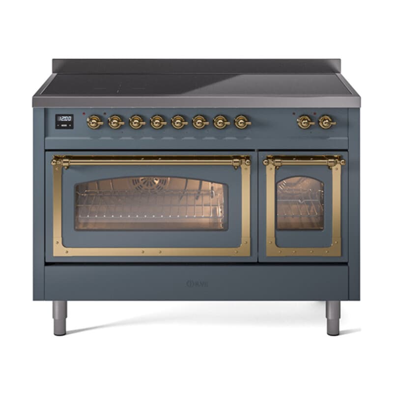 Nostalgie II Noblesse 48″ Induction Range (Triple Glass Door, Blue Grey, Brass)