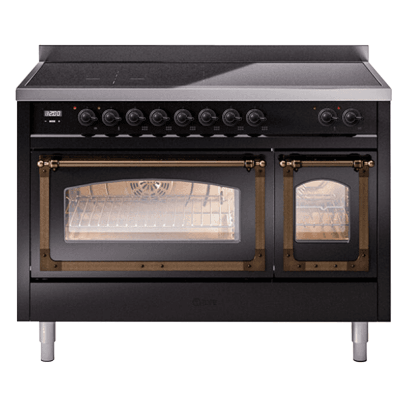 Nostalgie II Noblesse 48″ Induction Range (Triple Glass Door, Glossy Black, Burnished)