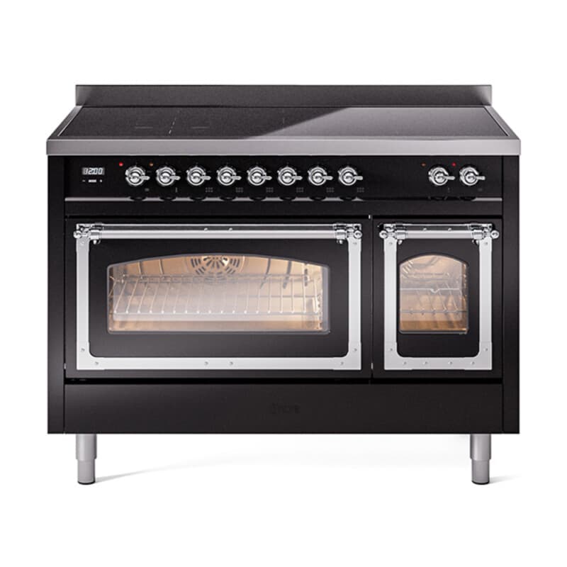 Nostalgie II Noblesse 48″ Induction Range (Triple Glass Door, Glossy Black, Chrome)