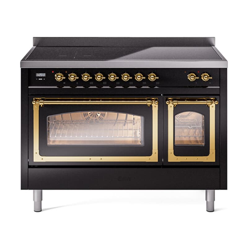 Nostalgie II Noblesse 48″ Induction Range (Triple Glass Door, Glossy Black, Brass)