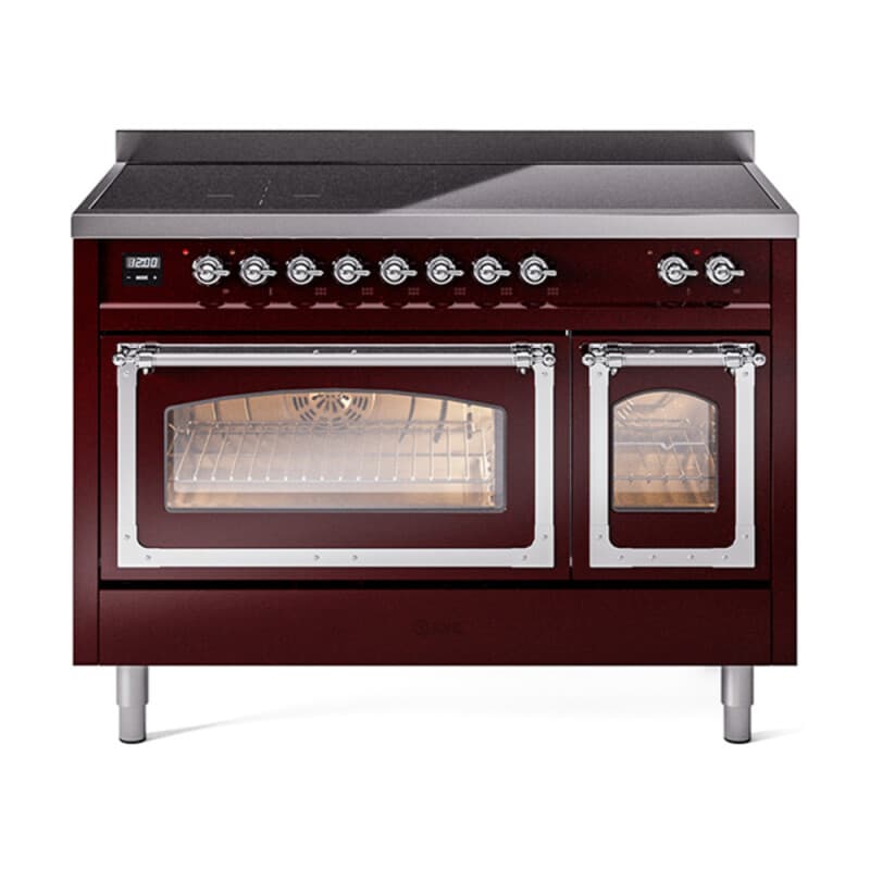 Nostalgie II Noblesse 48″ Induction Range (Triple Glass Door, Burgundy, Chrome)
