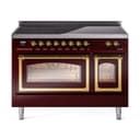 Nostalgie II Noblesse 48″ Induction Range  (Triple Glass Door, Burgundy, Brass) view 1