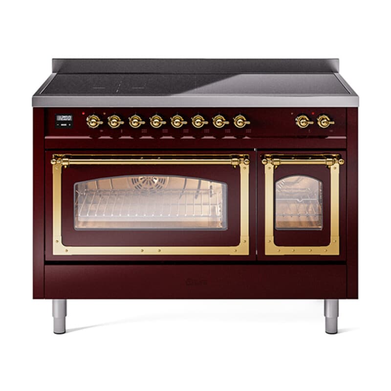Nostalgie II Noblesse 48″ Induction Range (Triple Glass Door, Burgundy, Brass)