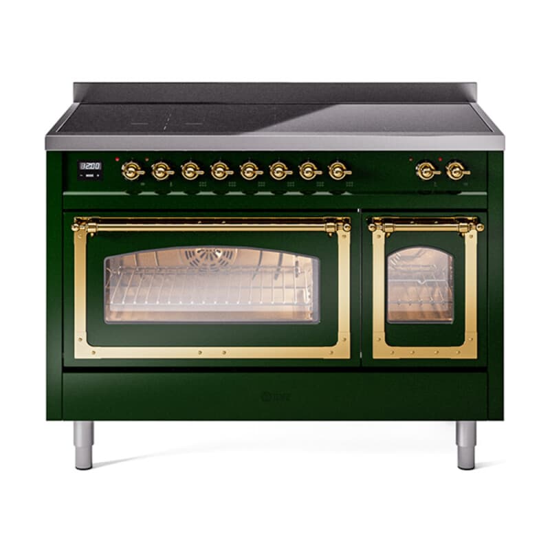 Nostalgie II Noblesse 48″ Induction Range  (Triple Glass Door, Emerald Green, Brass)