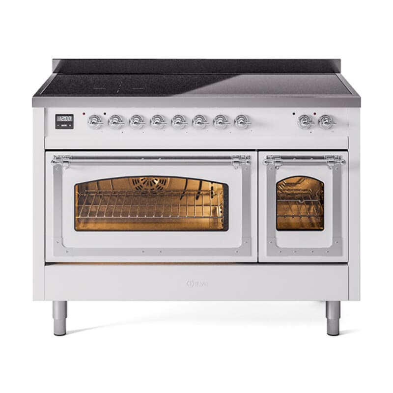 Nostalgie II Noblesse 48″ Induction Range (Triple Glass Door, White, Chrome)