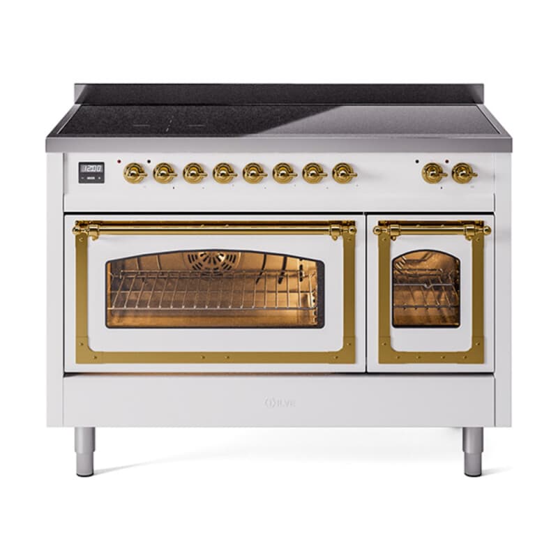 Nostalgie II Noblesse 48″ Induction Range (Triple Glass Door, White, Brass)