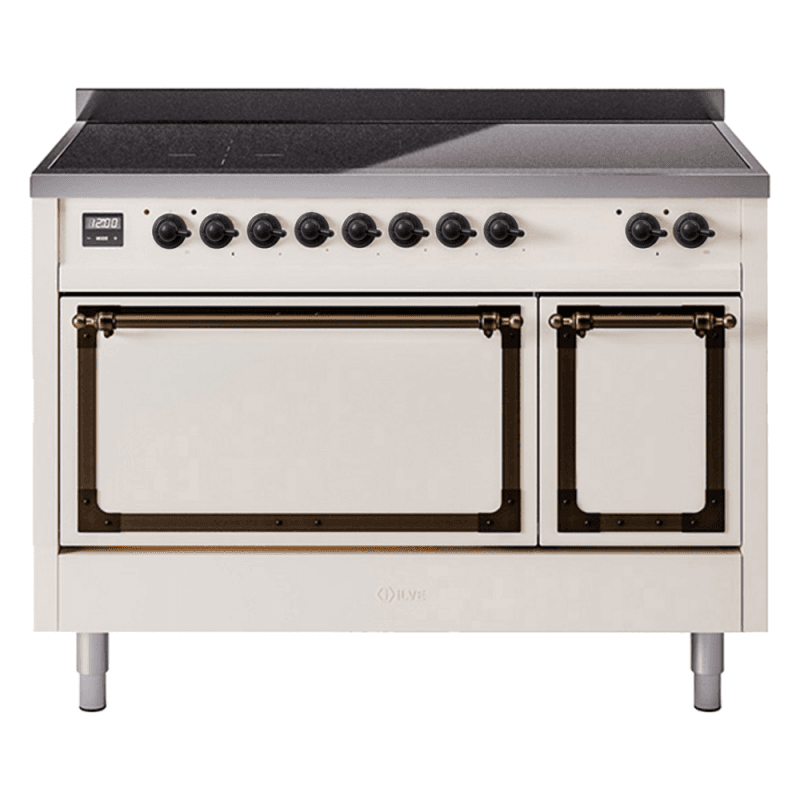 Nostalgie II Noblesse 48″ Induction Range  (Solid Door, Antique White, Burnished)