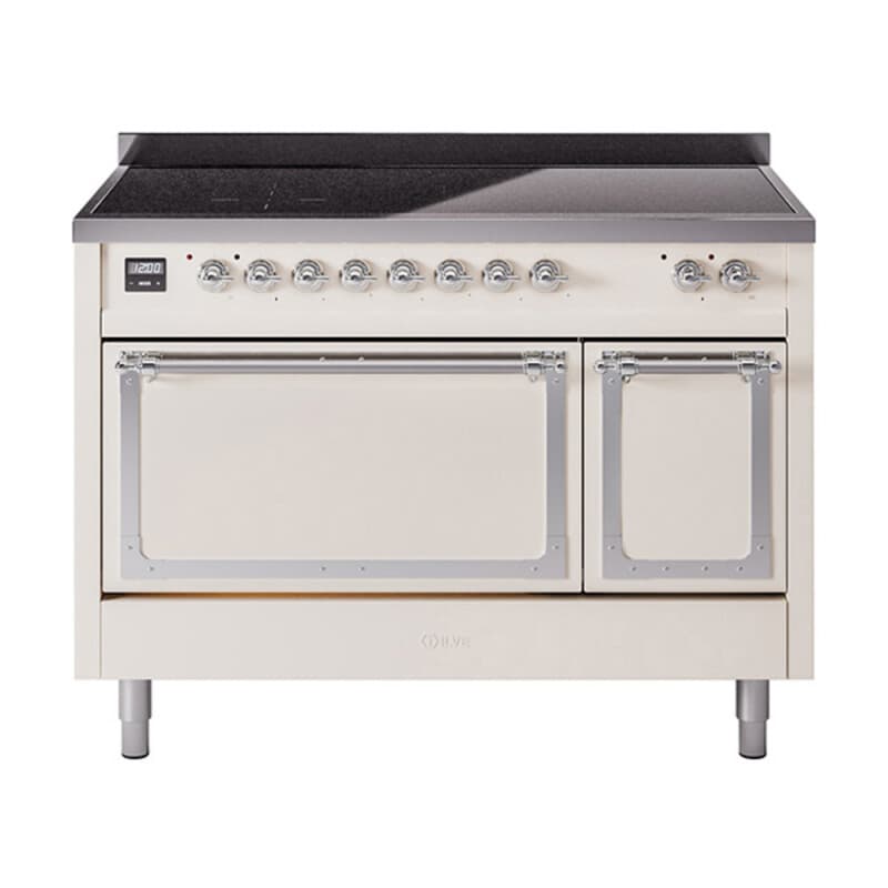 Nostalgie II Noblesse 48″ Induction Range (Solid Door, Antique White, Chrome)