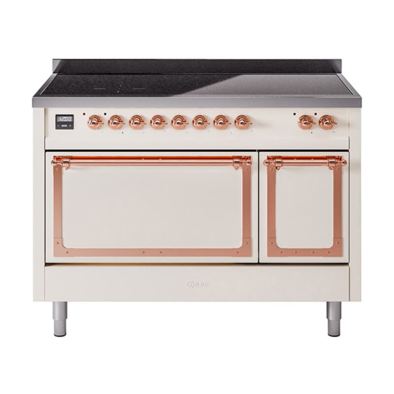 Nostalgie II Noblesse 48″ Induction Range (Solid Door, Antique White, Copper)