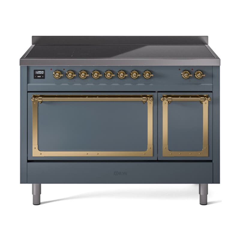 Nostalgie II Noblesse 48″ Induction Range (Solid Door, Blue Grey, Brass)