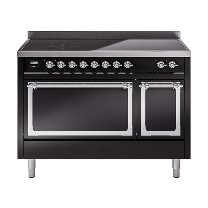 Nostalgie II Noblesse 48″ Induction Range  (Solid Door, Glossy Black, Chrome)