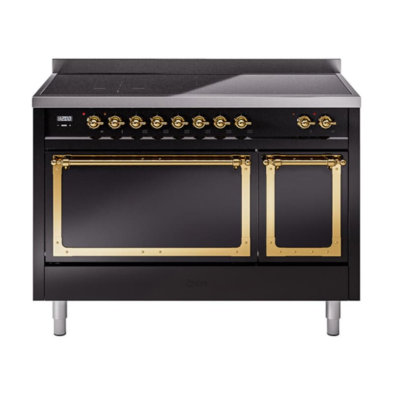 Nostalgie II Noblesse 48″ Induction Range (Solid Door, Glossy Black, Brass)