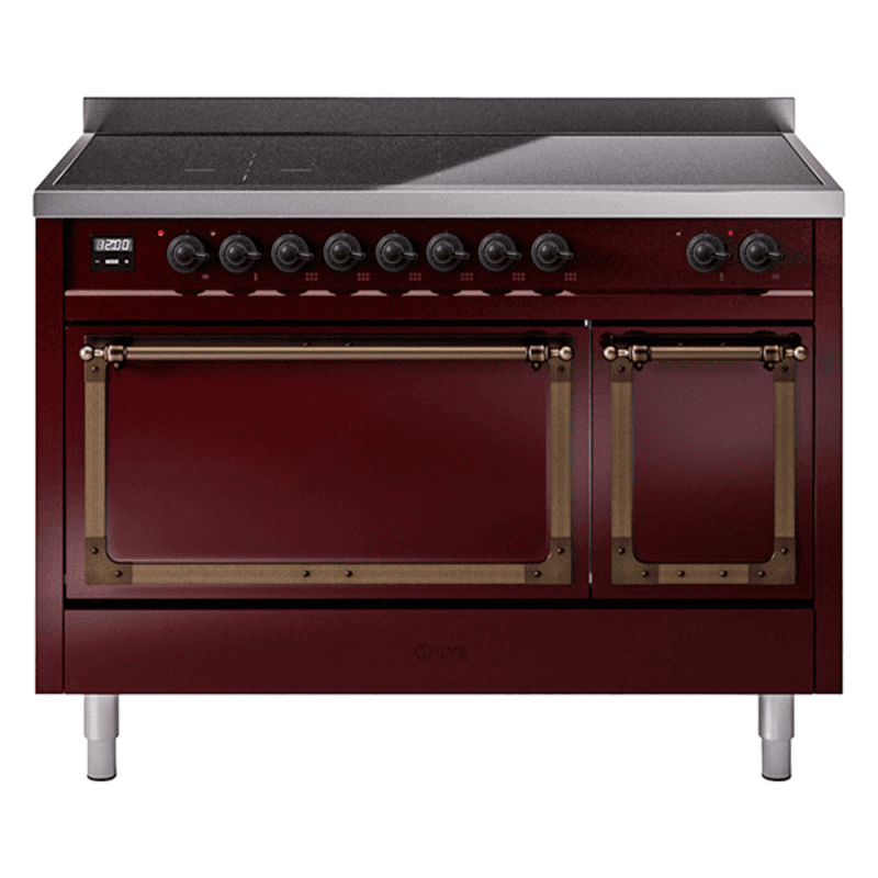 Nostalgie II Noblesse 48″ Induction Range  (Solid Door, Burgundy, Burnished)