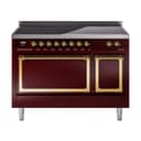 Nostalgie II Noblesse 48″ Induction Range  (Solid Door, Burgundy, Brass) view 1