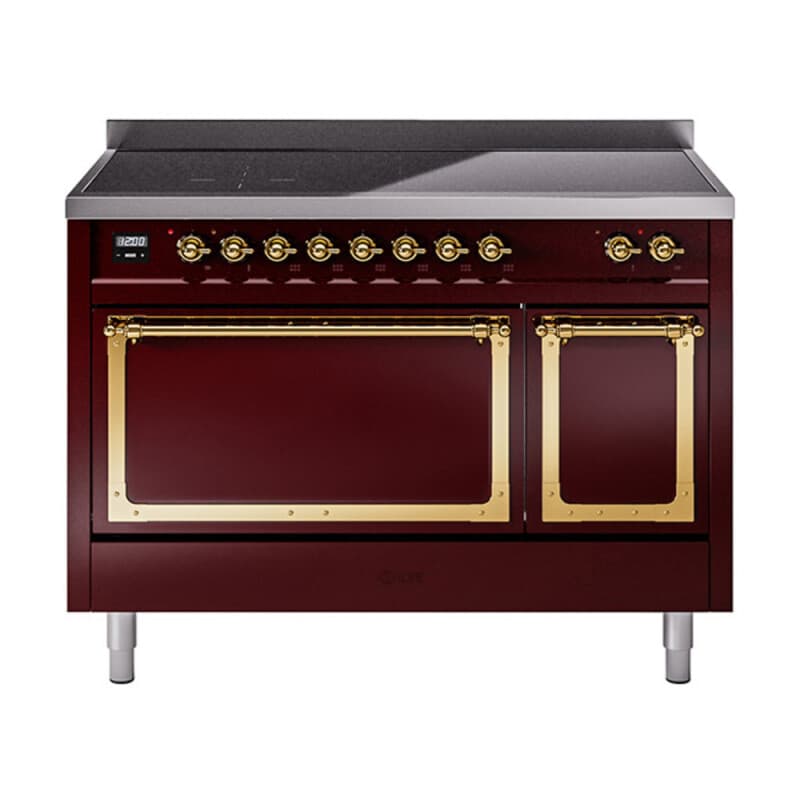 Nostalgie II Noblesse 48″ Induction Range (Solid Door, Burgundy, Brass)