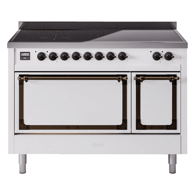 Nostalgie II Noblesse 48″ Induction Range (Solid Door, White, Burnished)