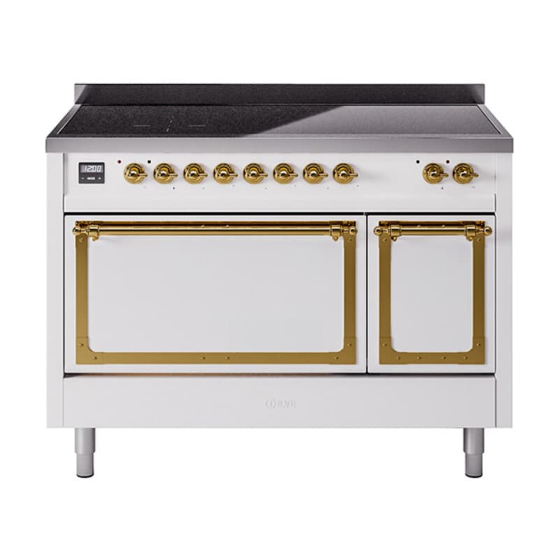 Nostalgie II Noblesse 48″ Induction Range  (Solid Door, White, Brass)