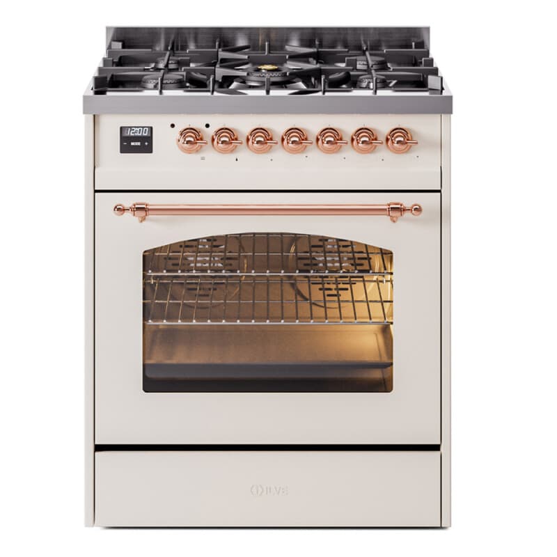 Nostalgie II 30 UP30NMPAWP Freestanding Dual Fuel Range with 5 Sealed Burners Single Oven with Triple Glass Door with Copper knobs