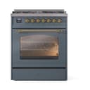 Nostalgie II 30 UP30NMPBGG Freestanding Dual Fuel Range with 5 Sealed Burners Single Oven with Triple Glass Door with Brass knobs view 3