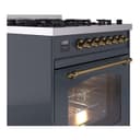 Nostalgie II 30 UP30NMPBGG Freestanding Dual Fuel Range with 5 Sealed Burners Single Oven with Triple Glass Door with Brass knobs view 6