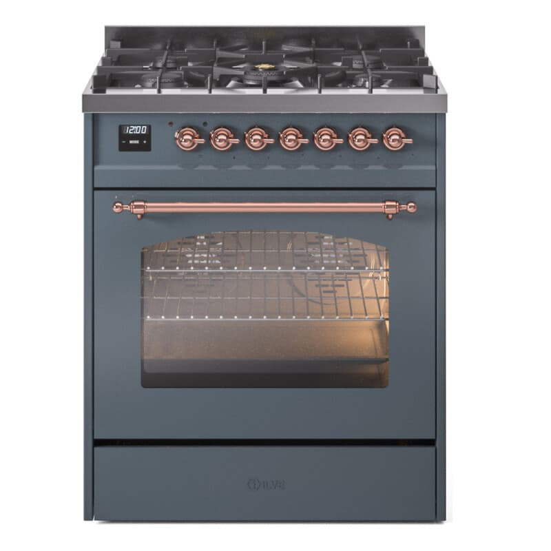 Nostalgie II 30 UP30NMPBGP Freestanding Dual Fuel Range with 5 Sealed Burners Single Oven with Triple Glass Door with Copper knobs