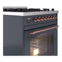 Nostalgie II 30 UP30NMPBGP Freestanding Dual Fuel Range with 5 Sealed Burners Single Oven with Triple Glass Door with Copper knobs view 6