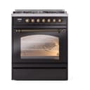 Nostalgie II 30 UP30NMPBKB Freestanding Dual Fuel Range with 5 Sealed Burners Single Oven with Triple Glass Door with Bronze knobs view 3