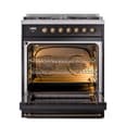 Nostalgie II 30 UP30NMPBKB Freestanding Dual Fuel Range with 5 Sealed Burners Single Oven with Triple Glass Door with Bronze knobs view 4