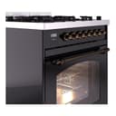 Nostalgie II 30 UP30NMPBKB Freestanding Dual Fuel Range with 5 Sealed Burners Single Oven with Triple Glass Door with Bronze knobs view 6