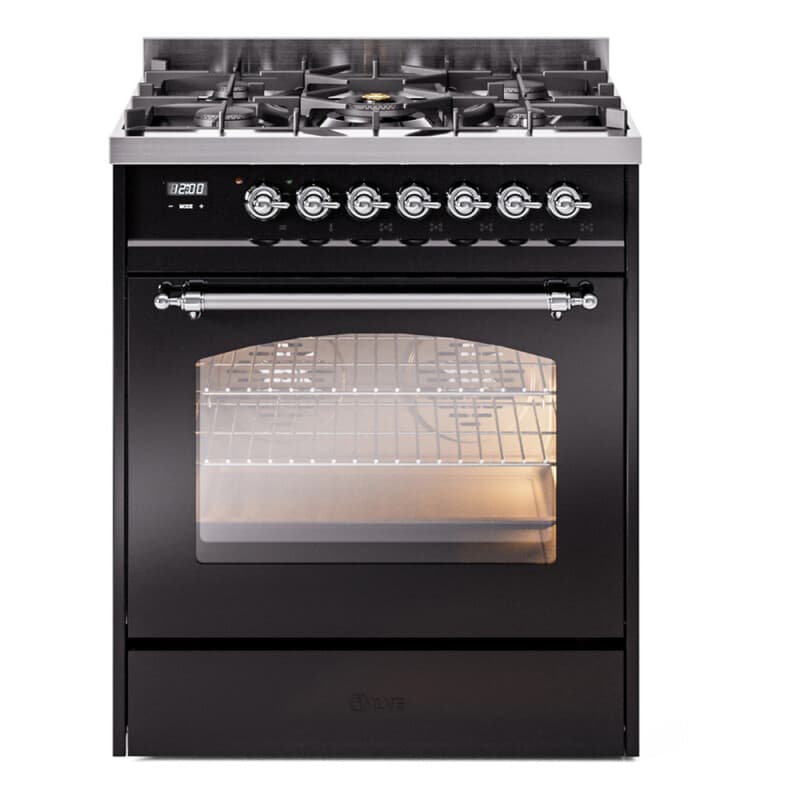 Nostalgie II 30 UP30NMPBKC Freestanding Dual Fuel Range with 5 Sealed Burners Single Oven with Triple Glass Door with Chrome knobs