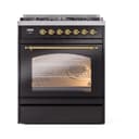 Nostalgie II 30 UP30NMPBKG Freestanding Dual Fuel Range with 5 Sealed Burners Single Oven with Triple Glass Door with Brass knobs view 2