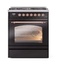 Nostalgie II 30 UP30NMPBKP Freestanding Dual Fuel Range with 5 Sealed Burners Single Oven with Triple Glass Door with Copper knobs view 2