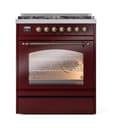 Nostalgie II 30 UP30NMPBUB Freestanding Dual Fuel Range with 5 Sealed Burners Single Oven with Triple Glass Door with Bronze knobs view 2