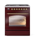 Nostalgie II 30 UP30NMPBUG Freestanding Dual Fuel Range with 5 Sealed Burners Single Oven with Triple Glass Door with Brass knobs view 2