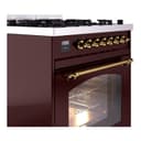 Nostalgie II 30 UP30NMPBUG Freestanding Dual Fuel Range with 5 Sealed Burners Single Oven with Triple Glass Door with Brass knobs view 5