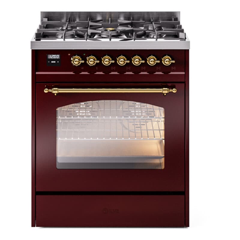 Nostalgie II 30 UP30NMPBUG Freestanding Dual Fuel Range with 5 Sealed Burners Single Oven with Triple Glass Door with Brass knobs