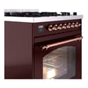 Nostalgie II 30 UP30NMPBUP Freestanding Dual Fuel Range with 5 Sealed Burners Single Oven with Triple Glass Door with Copper knobs view 5