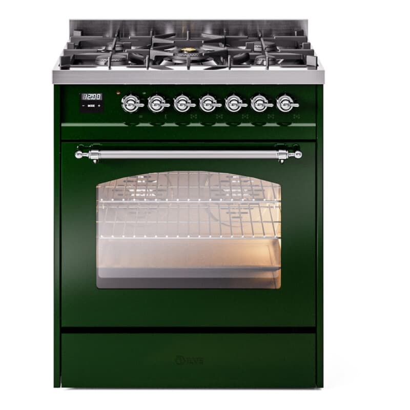 Nostalgie II 30 UP30NMPEGC Freestanding Dual Fuel Range with 5 Sealed Burners Single Oven with Triple Glass Door with Chrome knobs