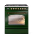 Nostalgie II 30 UP30NMPEGG Freestanding Dual Fuel Range with 5 Sealed Burners Single Oven with Triple Glass Door with Brass knobs view 2