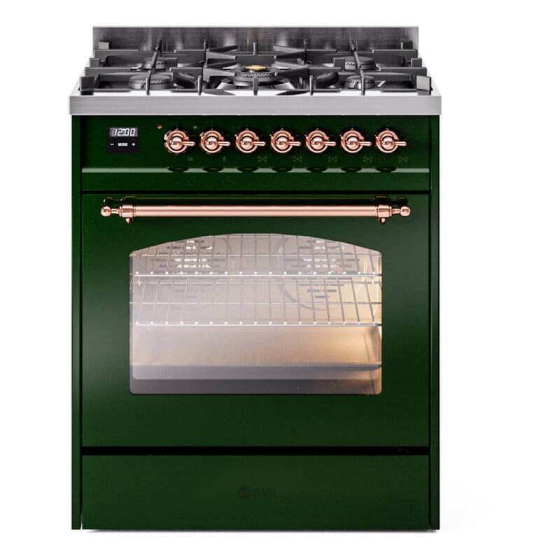 Nostalgie II 30 UP30NMPEGP Freestanding Dual Fuel Range with 5 Sealed Burners Single Oven with Triple Glass Door with Copper knobs