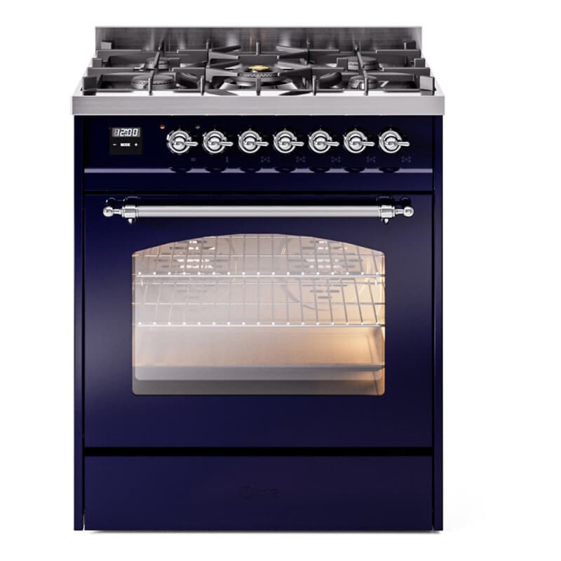 Nostalgie II 30 UP30NMPMBC Freestanding Dual Fuel Range with 5 Sealed Burners Single Oven with Triple Glass Door with Chrome knobs