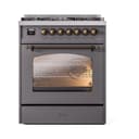 Nostalgie II 30 UP30NMPMGB Freestanding Dual Fuel Range with 5 Sealed Burners Single Oven with Triple Glass Door with Bronze knobs view 2