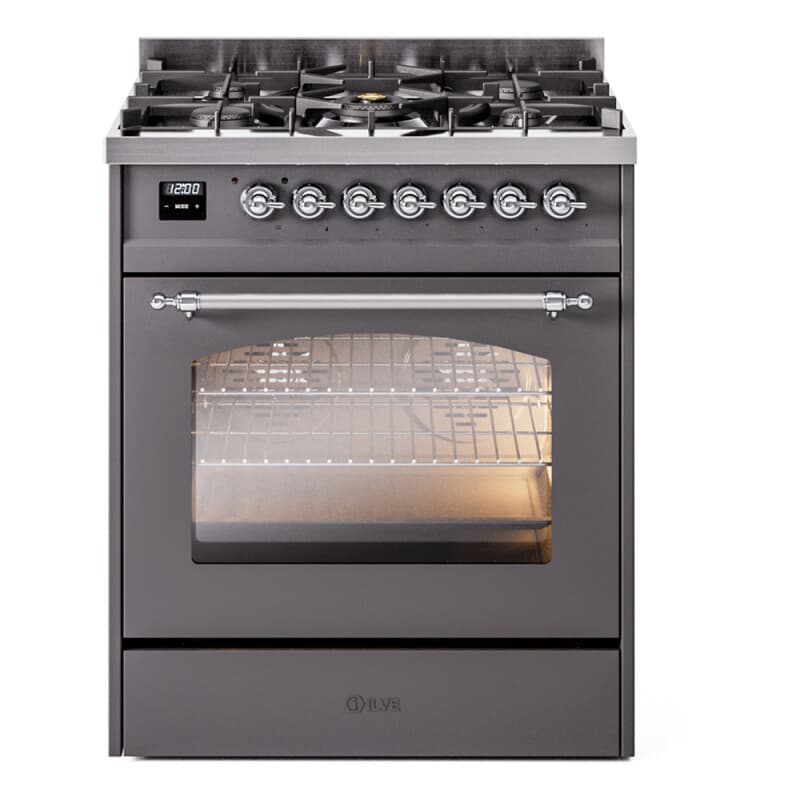 Nostalgie II 30 UP30NMPMGC Freestanding Dual Fuel Range with 5 Sealed Burners Single Oven with Triple Glass Door with Chrome knobs