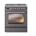 Nostalgie II 30 UP30NMPMGC Freestanding Dual Fuel Range with 5 Sealed Burners Single Oven with Triple Glass Door with Chrome knobs view 2