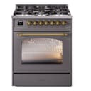 Nostalgie II 30 UP30NMPMGG Freestanding Dual Fuel Range with 5 Sealed Burners Single Oven with Triple Glass Door with Brass knobs view 1