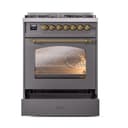 Nostalgie II 30 UP30NMPMGG Freestanding Dual Fuel Range with 5 Sealed Burners Single Oven with Triple Glass Door with Brass knobs view 4